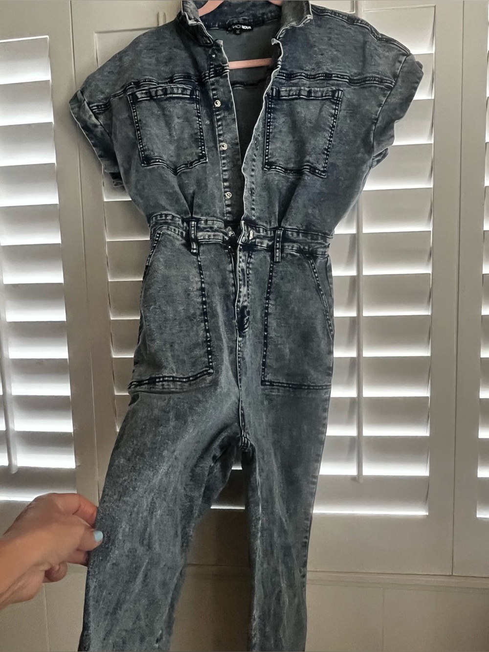 Fashion Nova Acid Wash Black Denim Jumpsuit